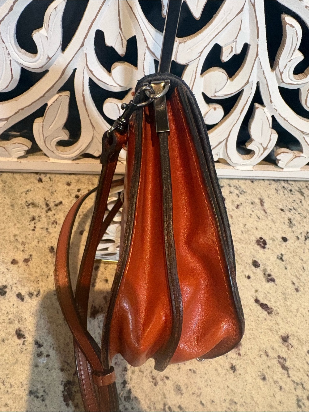 Patricia Nash Bettina Leather Crossbody Saddle Bag in Navy and Brown - Picture 11 of 15